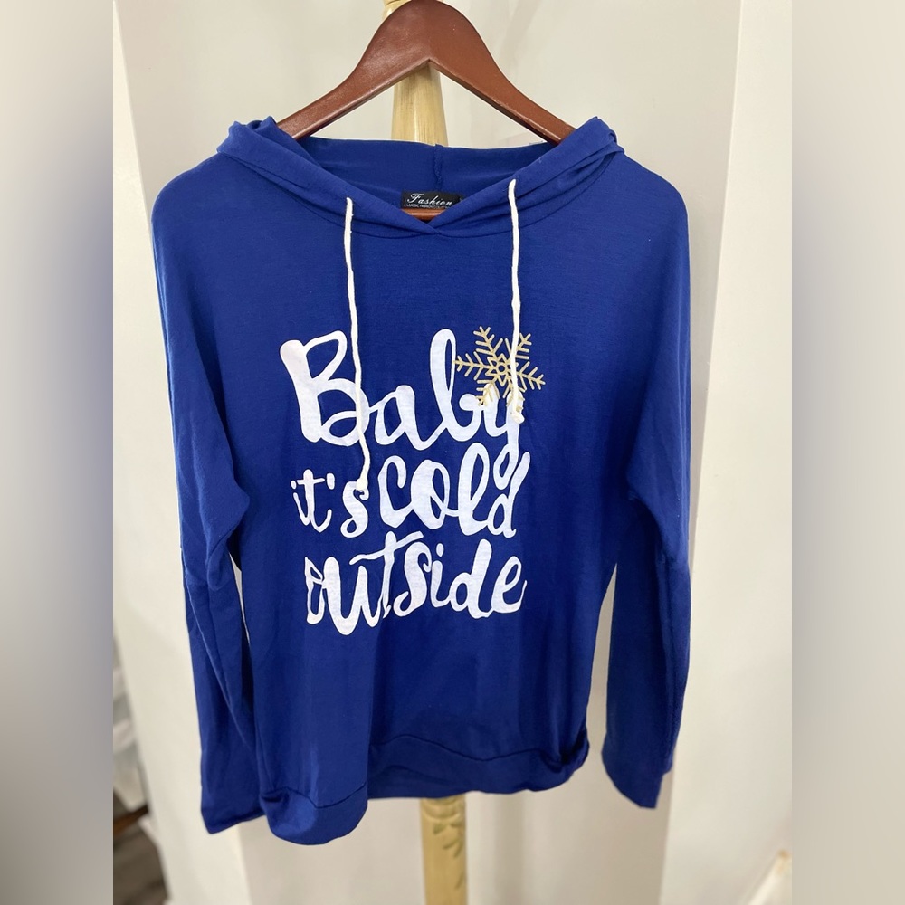 Royal blue long sleeve tee with hood